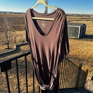 Maurices Deep Brown V-Neck Short Sleeve Top
